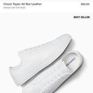 Converse Chuck Taylor All-Star LEATHER white monochrome. Size 8/8.5